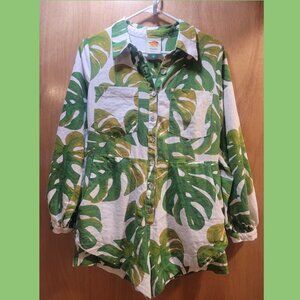 FARM Rio Tropical White Monstera Long Sleeve Short Romper - Women's Medium